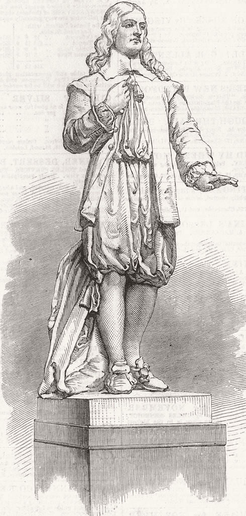 KINGSTON-ON-HULL. Andrew Marvell statue, Townhall 1867 old antique print